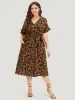 Brush Print Ruffles Wrap Belted Pocket Dress sold by Bloomchic