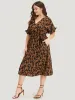 Brush Print Ruffles Wrap Belted Pocket Dress sold by Bloomchic