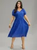 Plain Pleated V Neck Elastic Cuffs Puff Sleeve Dress sold by Bloomchic