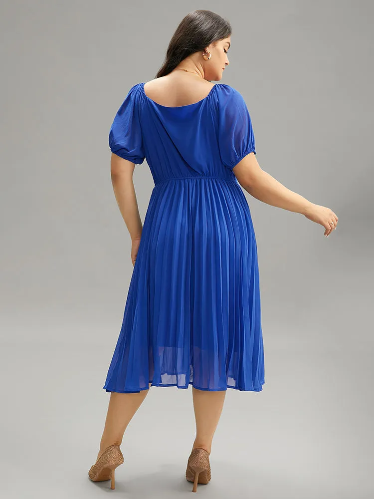 Plain Pleated V Neck Elastic Cuffs Puff Sleeve Dress sold by Bloomchic product image thumbnail 2