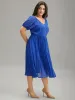 Plain Pleated V Neck Elastic Cuffs Puff Sleeve Dress sold by Bloomchic