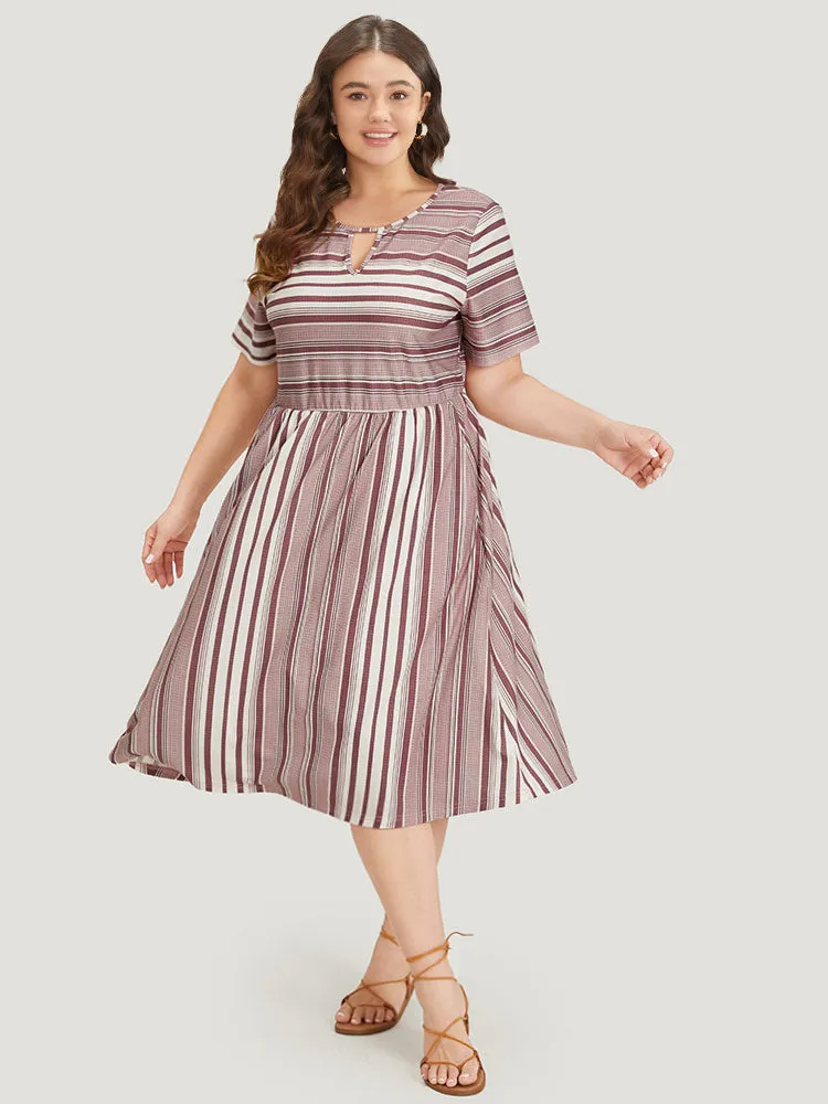 Striped Pocket Elastic Waist Keyhole Dress sold by Bloomchic product image thumbnail 2