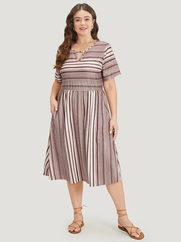 Striped Pocket Elastic Waist Keyhole Dress sold by Bloomchic product image thumbnail 4