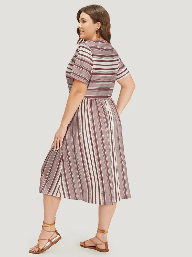 Striped Pocket Elastic Waist Keyhole Dress sold by Bloomchic product image thumbnail 3