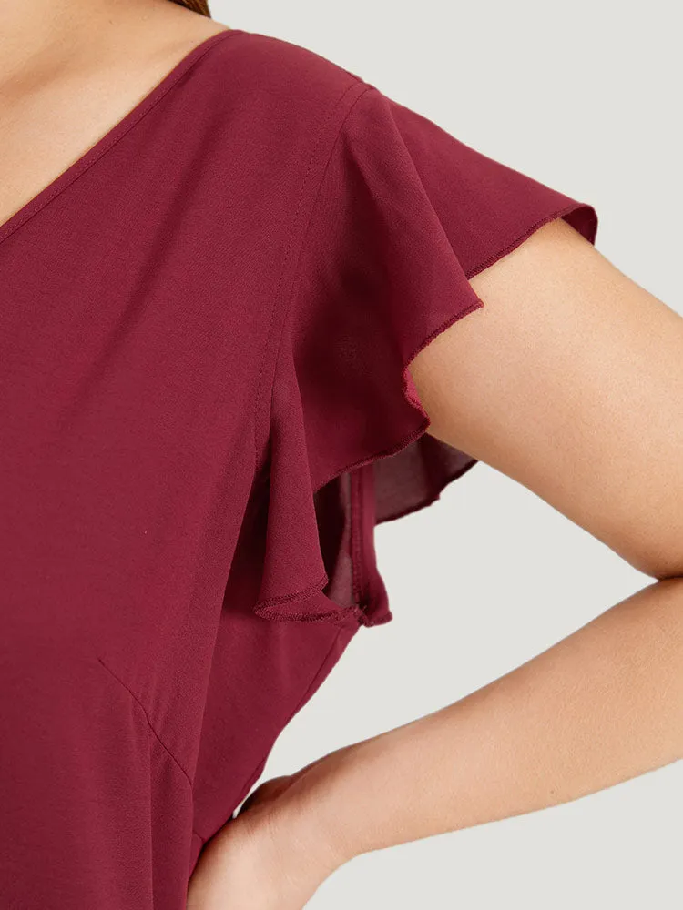 Plain Ruffle Cap Sleeve V Neck Zipper Jumpsuit sold by Bloomchic product image thumbnail 5