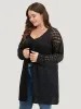 Solid Geometric Eyelet Batwing Sleeve Elastic Cuffs Cardigan sold by Bloomchic