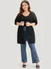 Solid Geometric Eyelet Batwing Sleeve Elastic Cuffs Cardigan sold by Bloomchic
