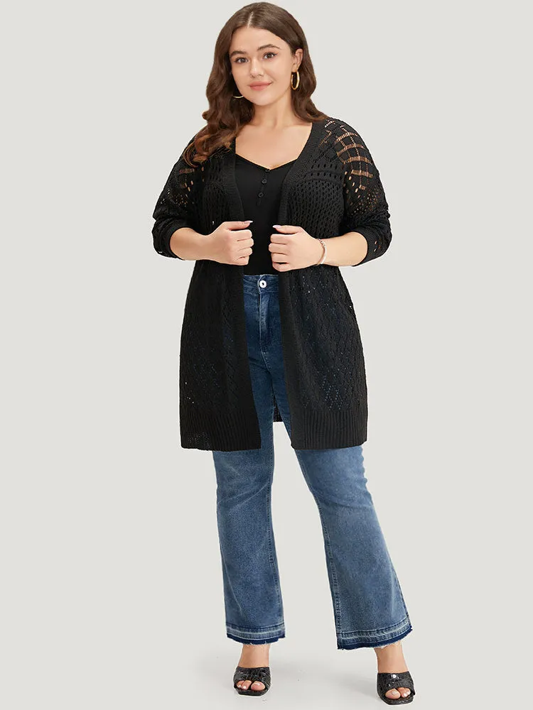 Solid Geometric Eyelet Batwing Sleeve Elastic Cuffs Cardigan sold by Bloomchic product image thumbnail 5