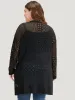 Solid Geometric Eyelet Batwing Sleeve Elastic Cuffs Cardigan sold by Bloomchic