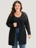 Solid Geometric Eyelet Batwing Sleeve Elastic Cuffs Cardigan sold by Bloomchic