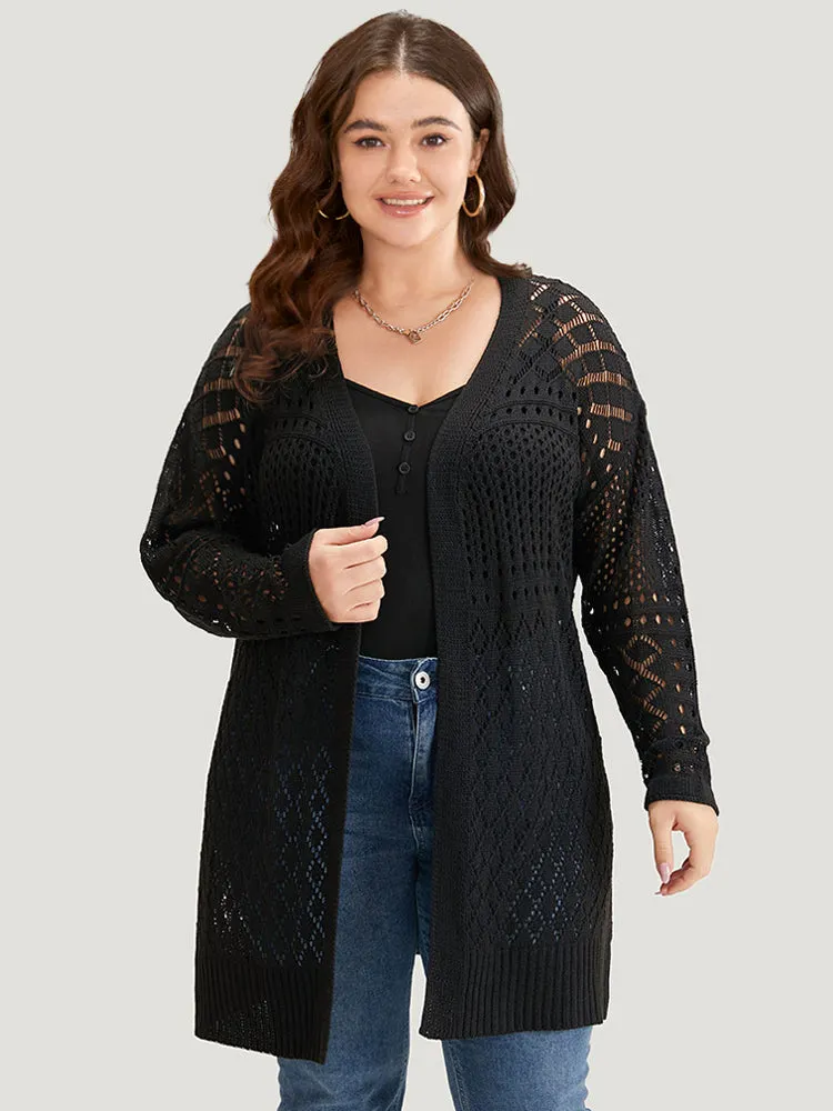 Solid Geometric Eyelet Batwing Sleeve Elastic Cuffs Cardigan sold by Bloomchic product image thumbnail 3
