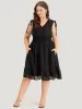 Plain Shirred V Neck Pocket Drawstring Sleeveless Dress sold by Bloomchic