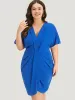 Plain Shawl Neck Pleated Batwing Sleeve Dress sold by Bloomchic