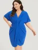 Plain Shawl Neck Pleated Batwing Sleeve Dress sold by Bloomchic