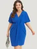 Plain Shawl Neck Pleated Batwing Sleeve Dress sold by Bloomchic