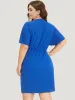 Plain Shawl Neck Pleated Batwing Sleeve Dress sold by Bloomchic
