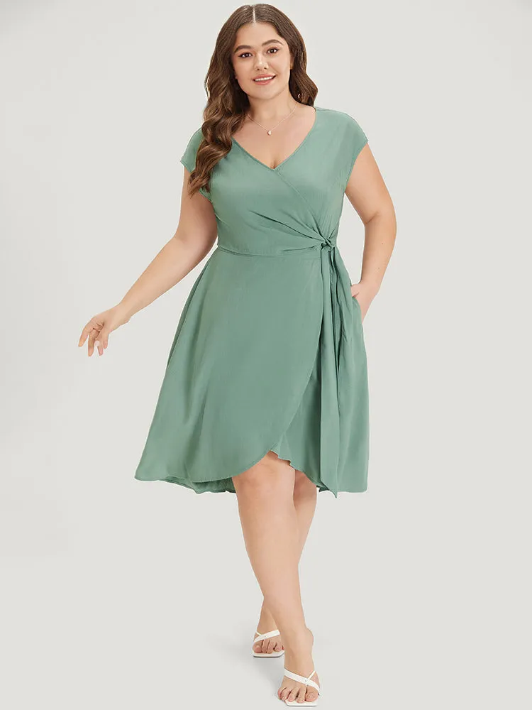 Supersoft Essentials Solid Knot Wrap Hem Cap Sleeve Dress sold by Bloomchic product image thumbnail 4