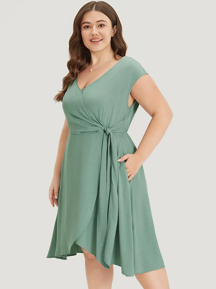 Supersoft Essentials Solid Knot Wrap Hem Cap Sleeve Dress sold by Bloomchic product image thumbnail 3