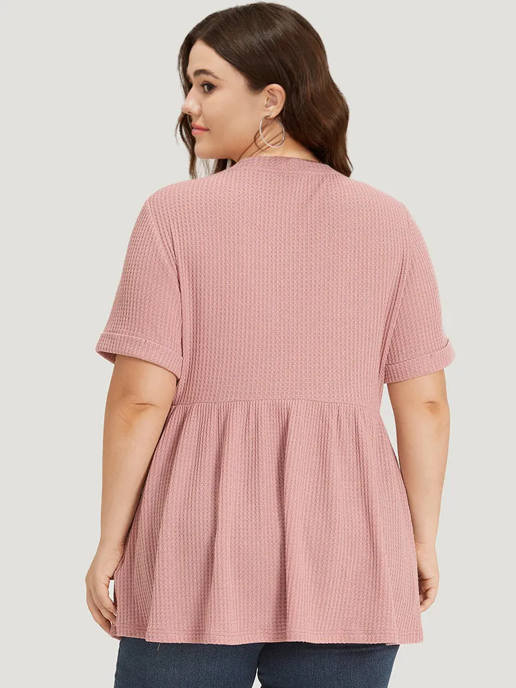Plain Button Up Cuffed Sleeve Ruffle Hem T-shirt sold by Bloomchic product image thumbnail 3