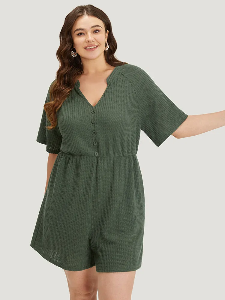 Plain Waffle Knit Pocket Button Detail Notched Jumpsuit sold by Bloomchic