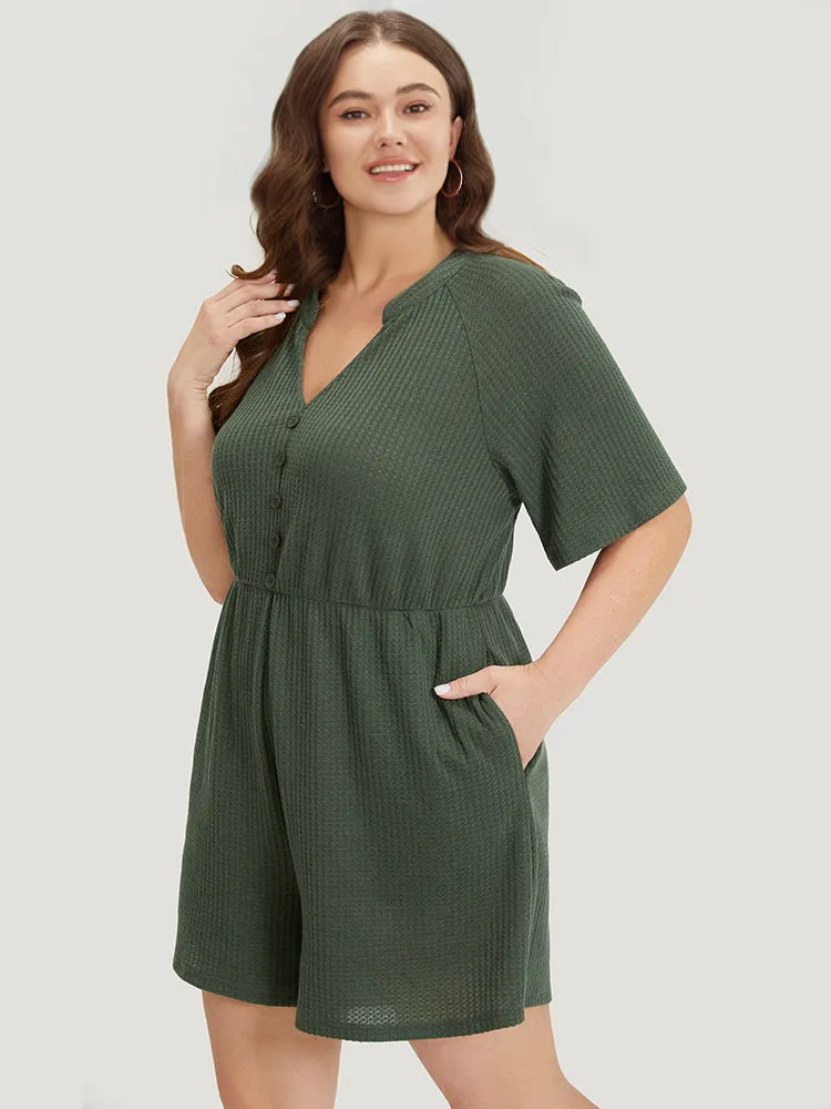 Plain Waffle Knit Pocket Button Detail Notched Jumpsuit sold by Bloomchic product image thumbnail 3