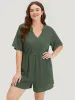 Plain Waffle Knit Pocket Button Detail Notched Jumpsuit sold by Bloomchic