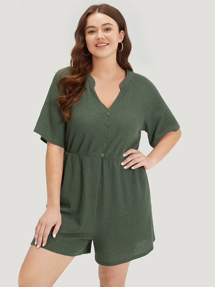 Plain Waffle Knit Pocket Button Detail Notched Jumpsuit sold by Bloomchic product image thumbnail 2