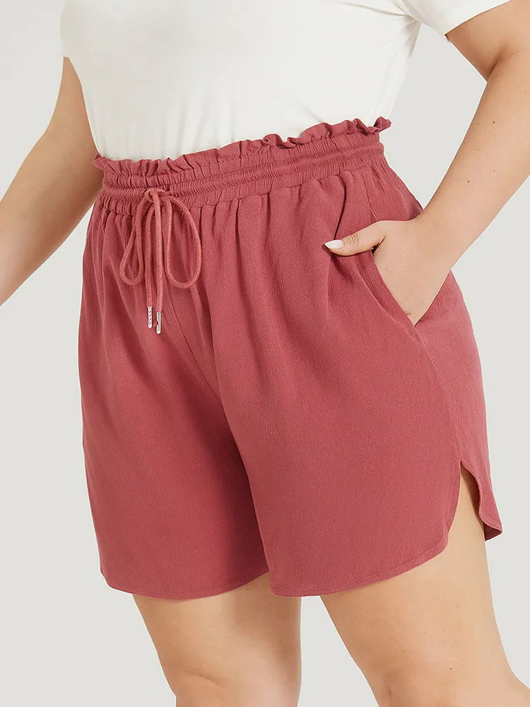 Plain Textured Pocket Paperbag Waist Drawstring Split Side Shorts sold by Bloomchic product image thumbnail 2