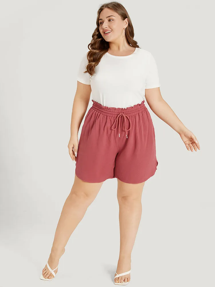 Plain Textured Pocket Paperbag Waist Drawstring Split Side Shorts sold by Bloomchic product image thumbnail 5