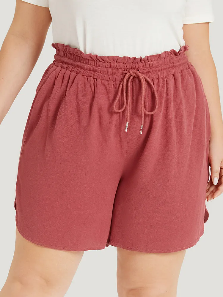 Plain Textured Pocket Paperbag Waist Drawstring Split Side Shorts sold by Bloomchic product image thumbnail 4