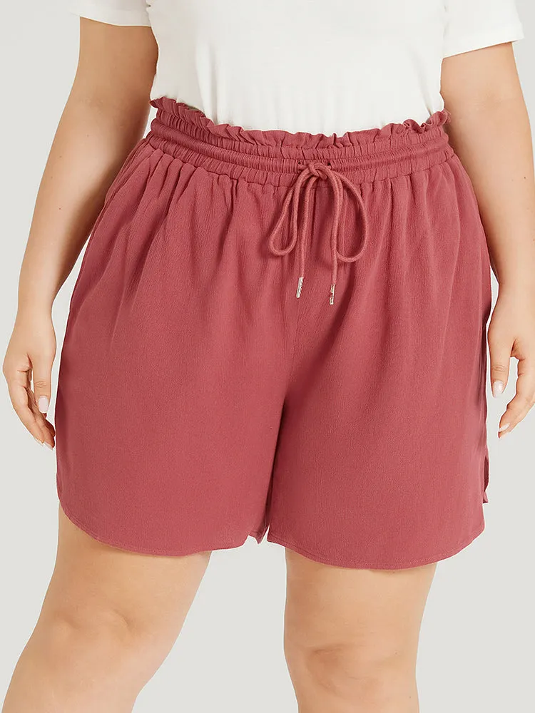Plain Textured Pocket Paperbag Waist Drawstring Split Side Shorts sold by Bloomchic product image thumbnail 3