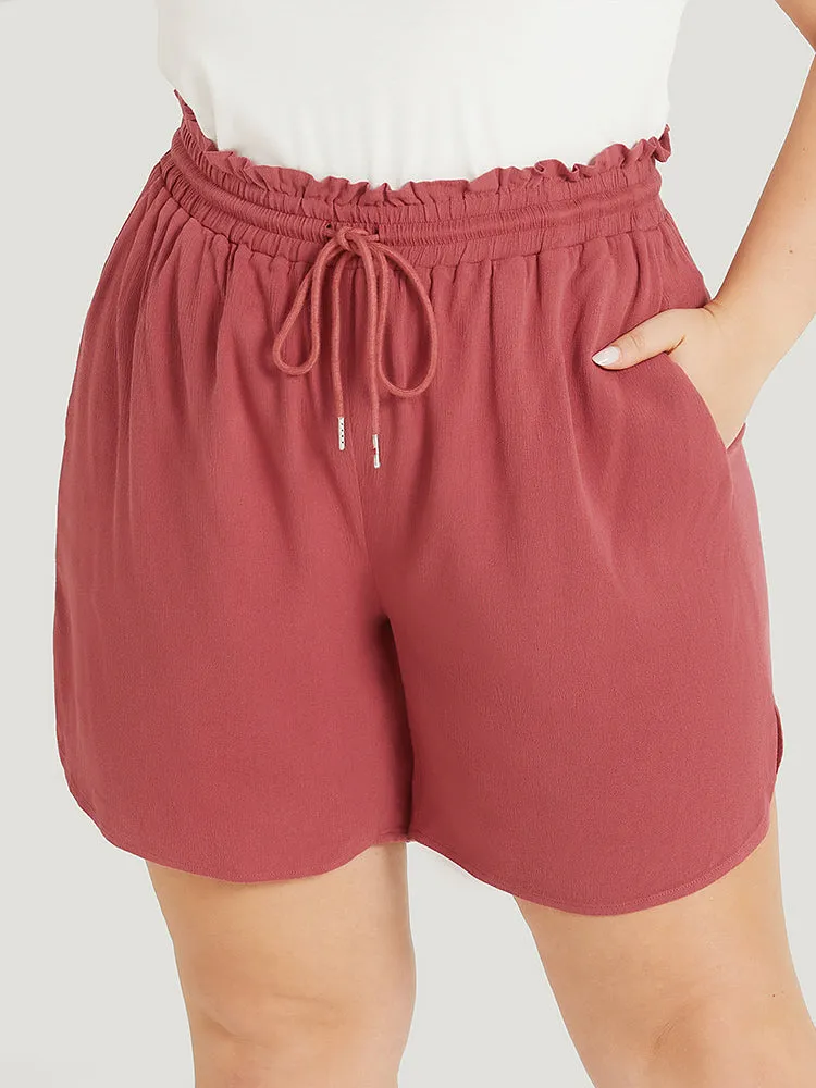 Plain Textured Pocket Paperbag Waist Drawstring Split Side Shorts sold by Bloomchic