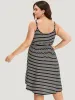 Striped Button Detail Pocket Curved Hem Cami Dress sold by Bloomchic