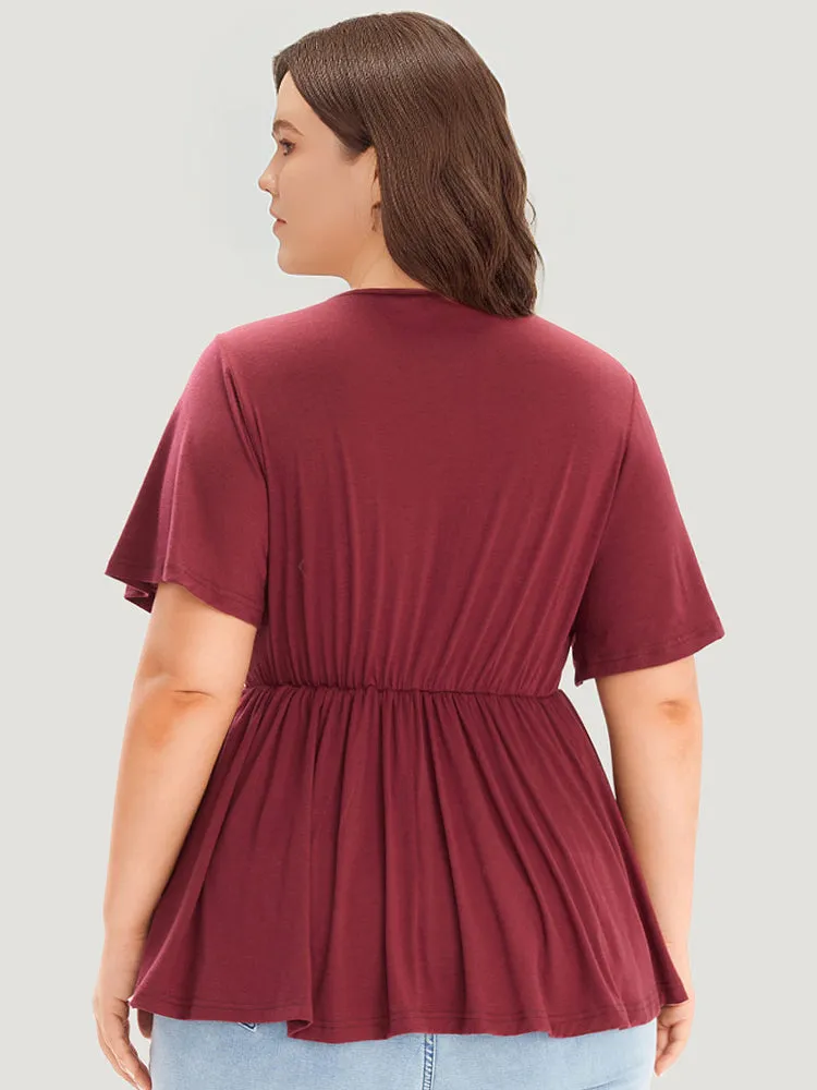 Floral Embroidered Ruffles V Neck Gathered T-shirt sold by Bloomchic product image thumbnail 2