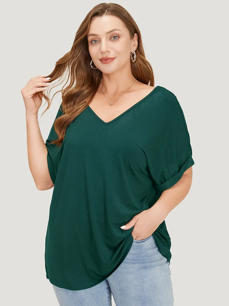 Solid Backless Roll Sleeve Cut Out T-shirt sold by Bloomchic product image thumbnail 5