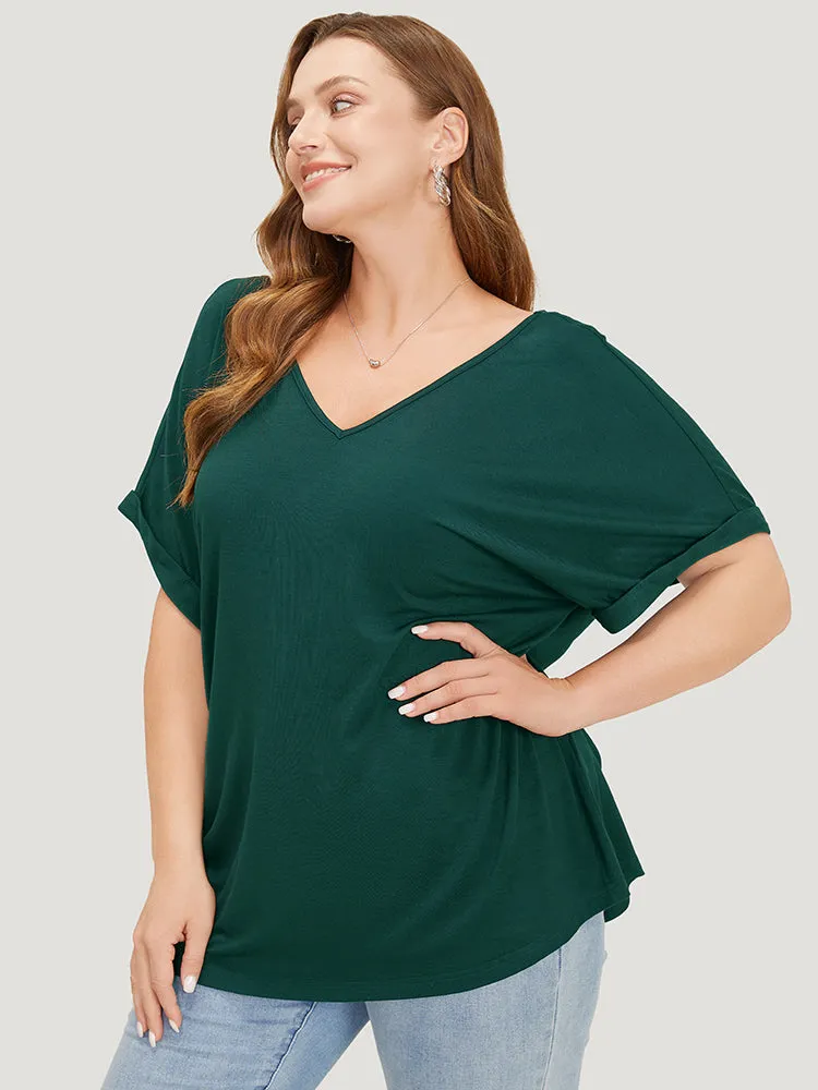 Solid Backless Roll Sleeve Cut Out T-shirt sold by Bloomchic product image thumbnail 4