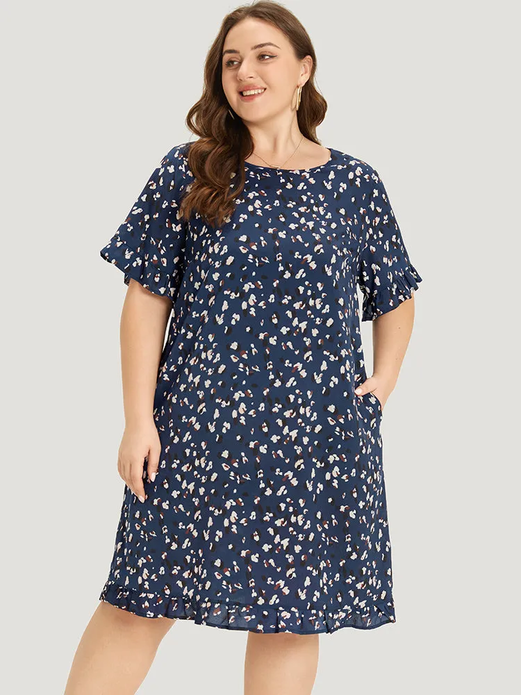 Allover Print Pocket Flutter Trim Dress sold by Bloomchic