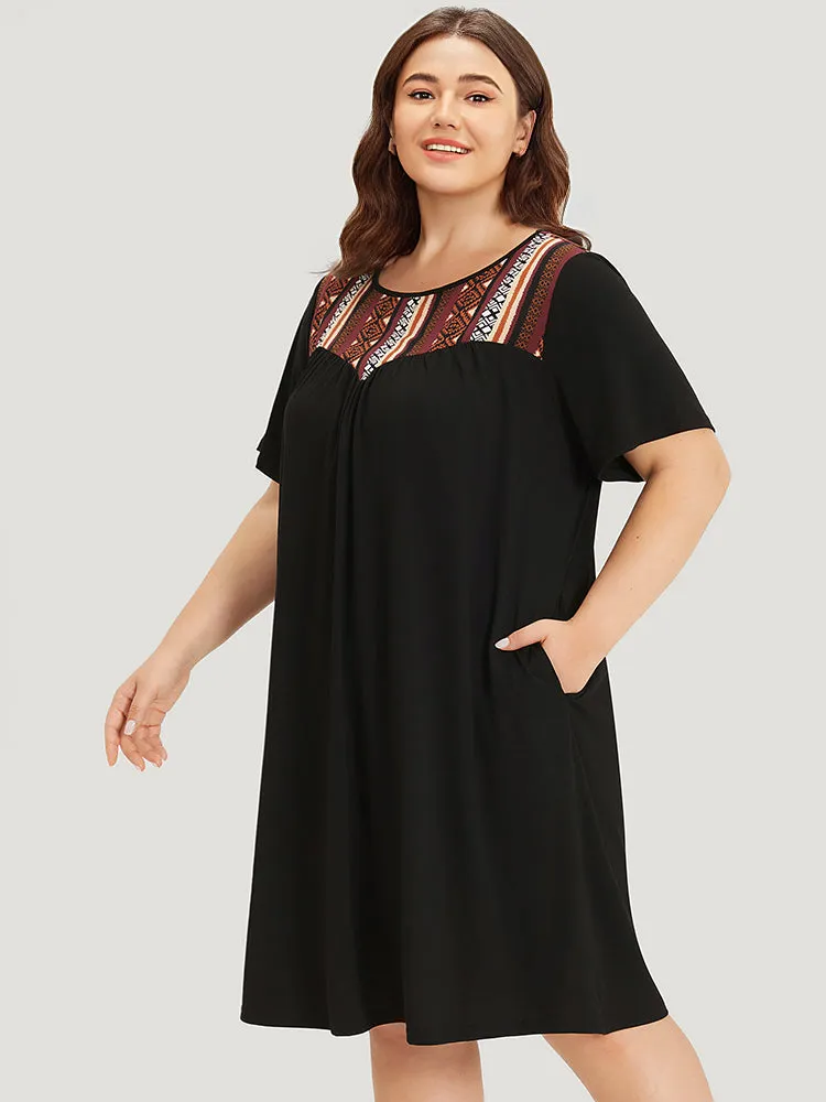 Supersoft Essentials Geometric Print Patchwork Gathered Ruffle Sleeve Dress sold by Bloomchic product image thumbnail 2