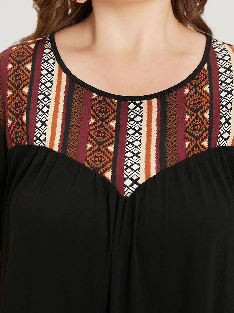 Supersoft Essentials Geometric Print Patchwork Gathered Ruffle Sleeve Dress sold by Bloomchic product image thumbnail 5