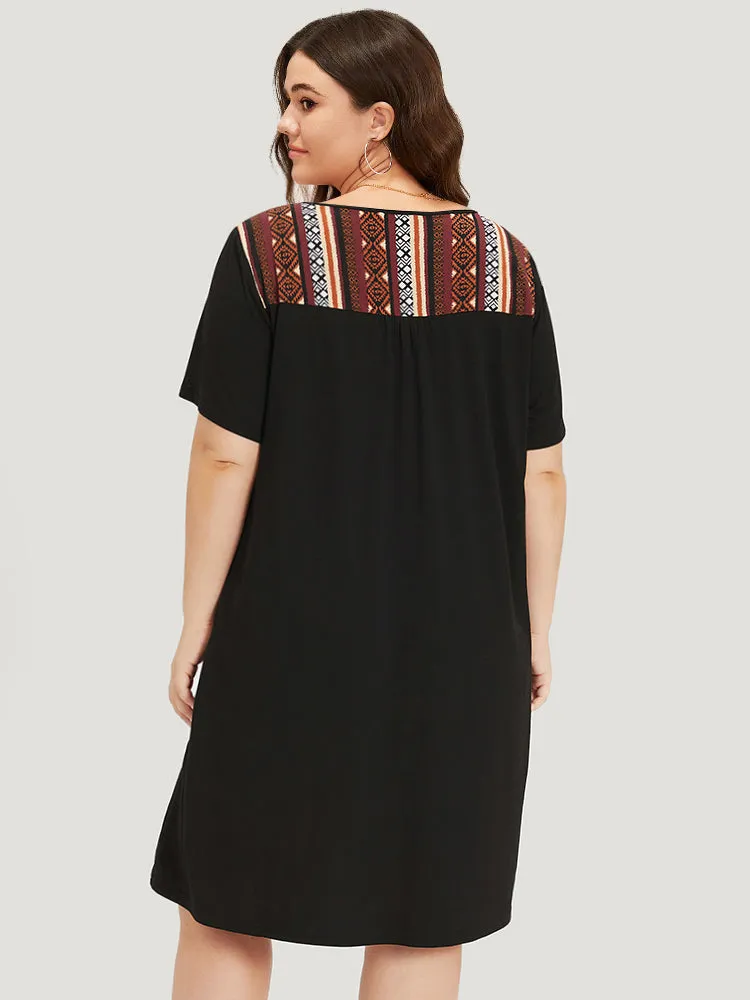 Supersoft Essentials Geometric Print Patchwork Gathered Ruffle Sleeve Dress sold by Bloomchic product image thumbnail 4