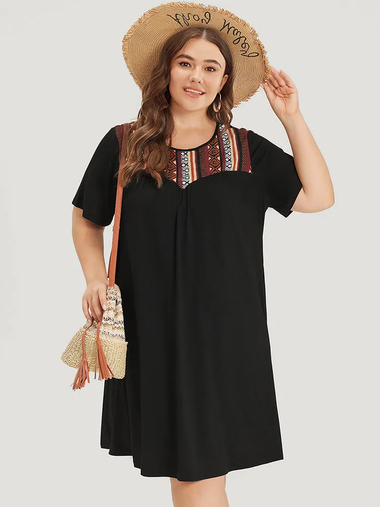 Supersoft Essentials Geometric Print Patchwork Gathered Ruffle Sleeve Dress sold by Bloomchic product image thumbnail 3