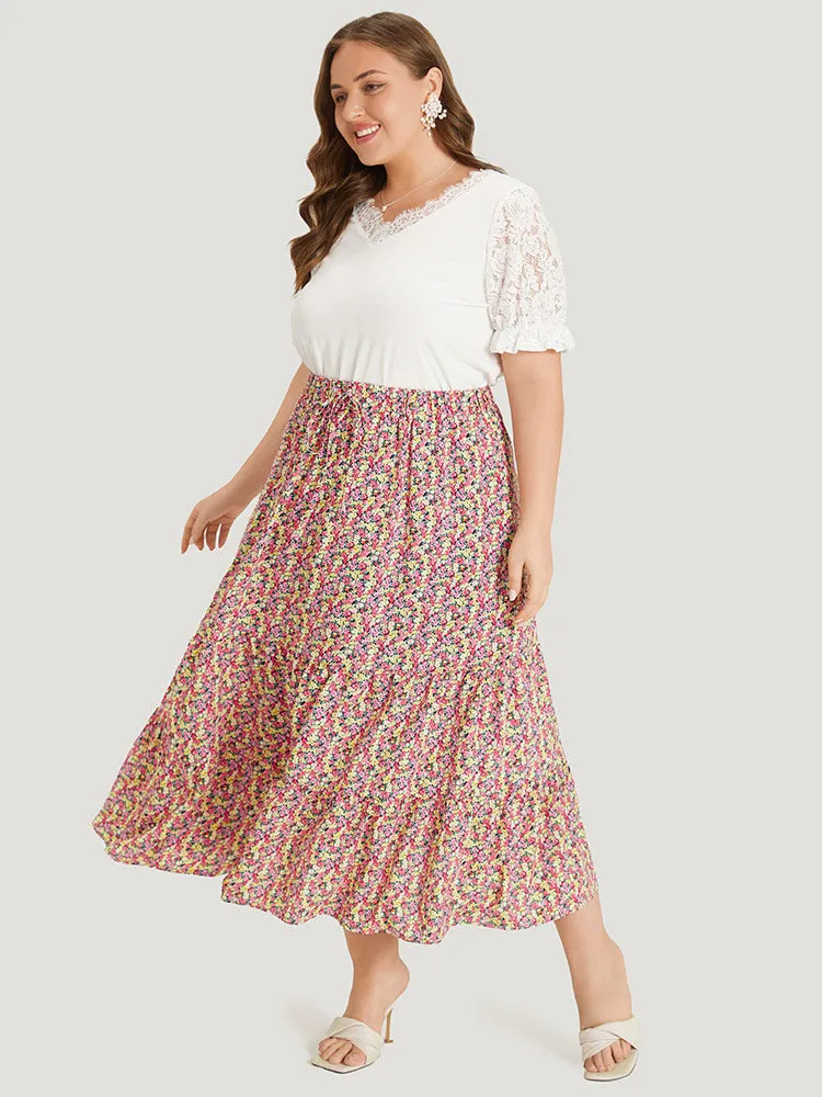 Ditsy Floral Pocket Knot Ruffle Layered Hem Skirt sold by Bloomchic product image thumbnail 3