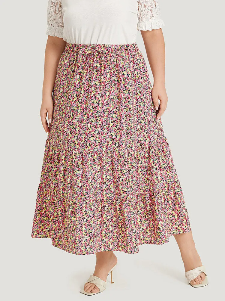 Ditsy Floral Pocket Knot Ruffle Layered Hem Skirt sold by Bloomchic product image thumbnail 4