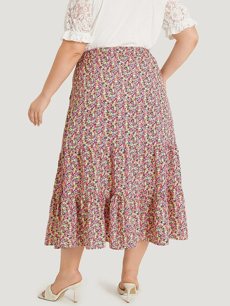 Ditsy Floral Pocket Knot Ruffle Layered Hem Skirt sold by Bloomchic product image thumbnail 5