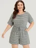 Striped Print Pocket Ties Elastic Waist Jumpsuit sold by Bloomchic