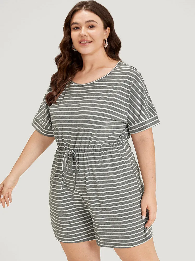 Striped Print Pocket Ties Elastic Waist Jumpsuit sold by Bloomchic