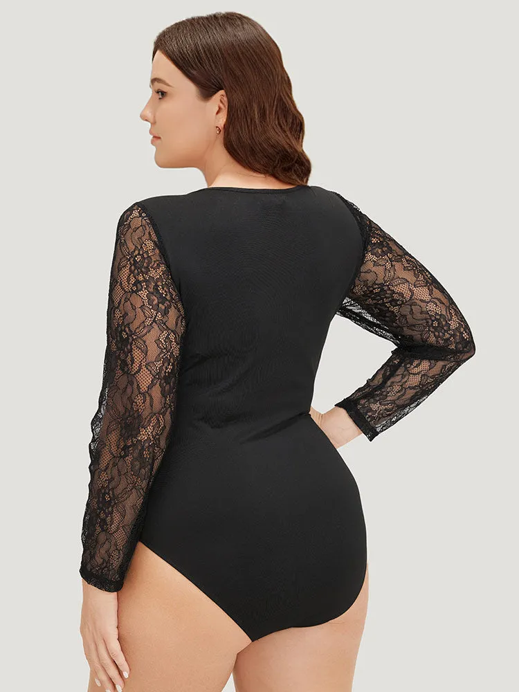 Plain Lace Mesh Patchwork Crisscross Bodysuit sold by Bloomchic product image thumbnail 2