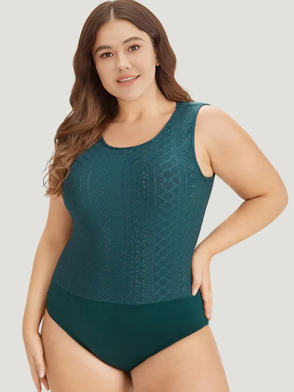 Plain Patchwork Broderie Anglaise Tank Bodysuit sold by Bloomchic