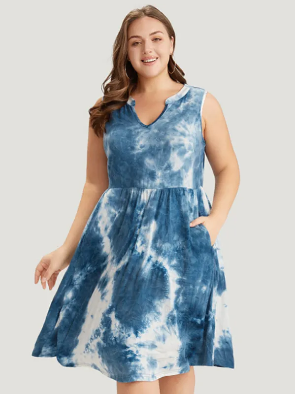 Tie Dye Notched Pocket Flutter Hem Tank Dress sold by Bloomchic