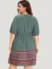 Boho Print V Neck Pocket Lantern Sleeve Dress sold by Bloomchic